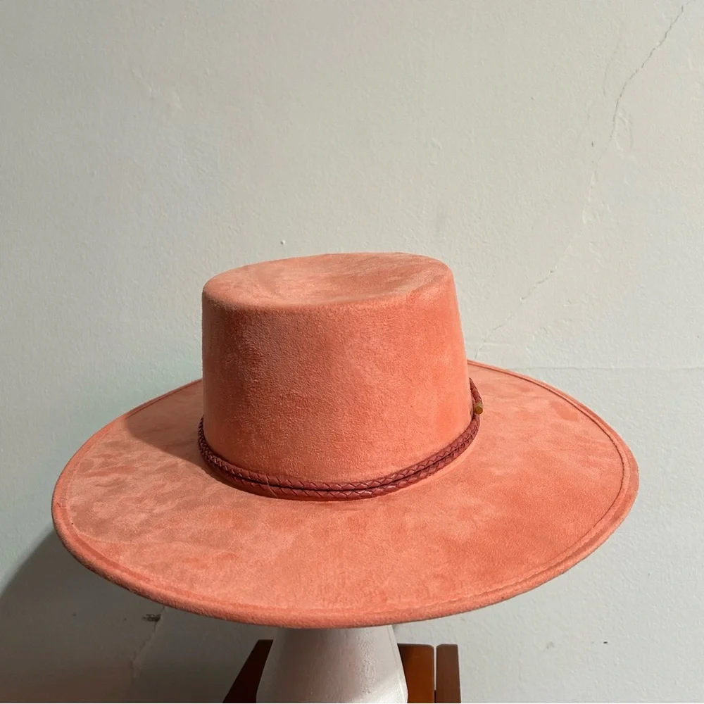 Anthropologie ASN Watermelon Sugar Pink Vegan Suede Boater Hat - Picture 8 of 11